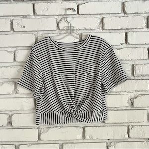 makemechic striped twist knot crop shirt